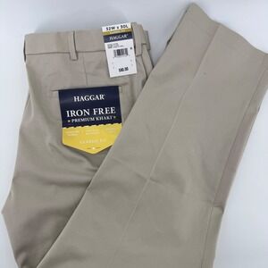 Haggar Iron Free Grandpa Khaki Pants Mens 32x30 Sand Classic Fit Stretch Twill